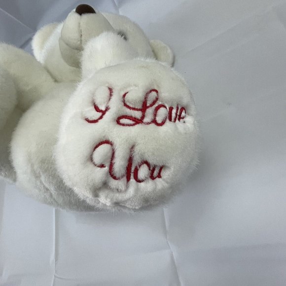 JS Toys White Teddy Bear 12" Plush Embroidered I Love You Paws Stuffed Animal - Picture 5 of 8
